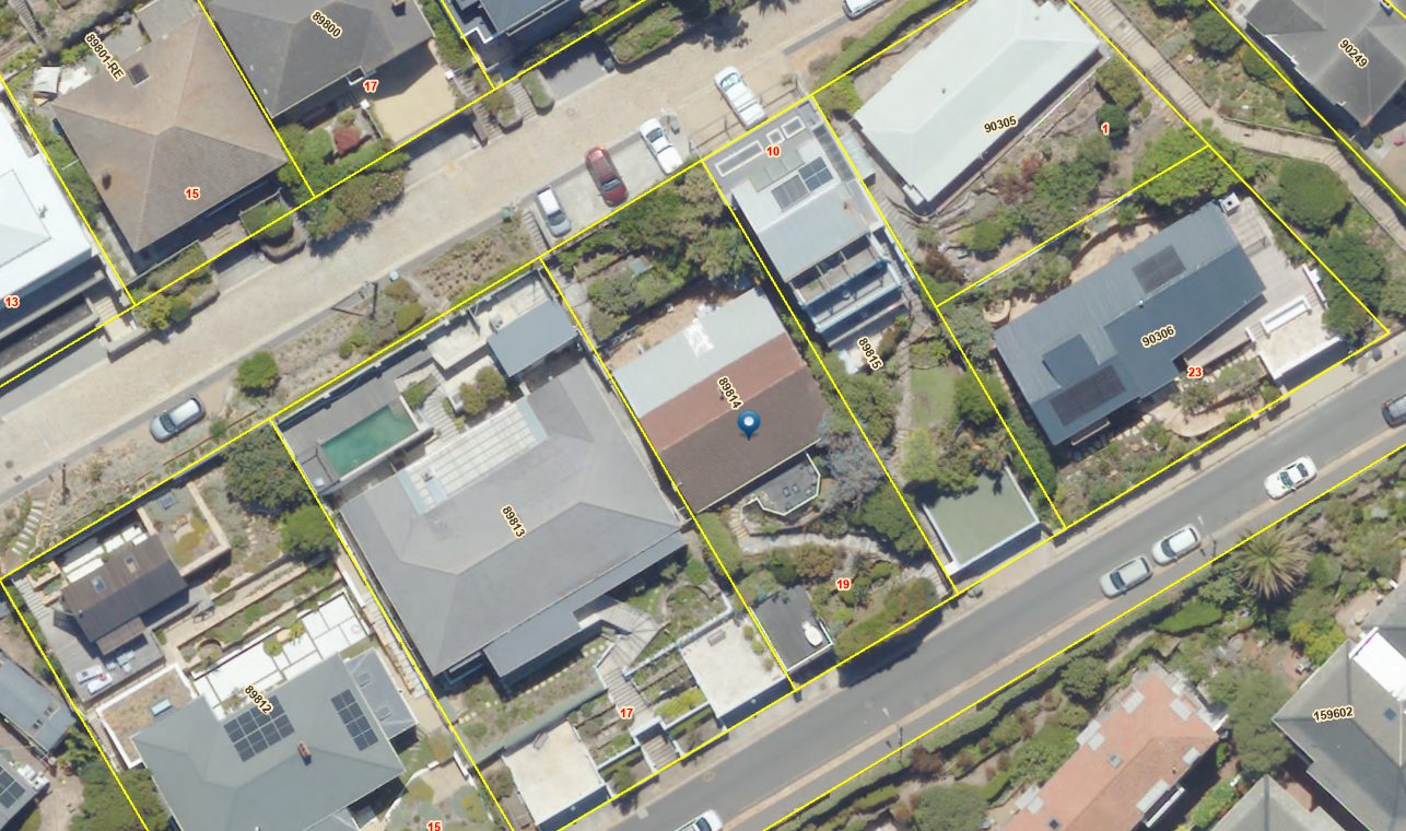 Zonely map showing property boundaries and erf numbers over satellite imagery